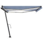 Tenda da Sole Retrattile Manuale con LED 400x300cm Blu e Bianca