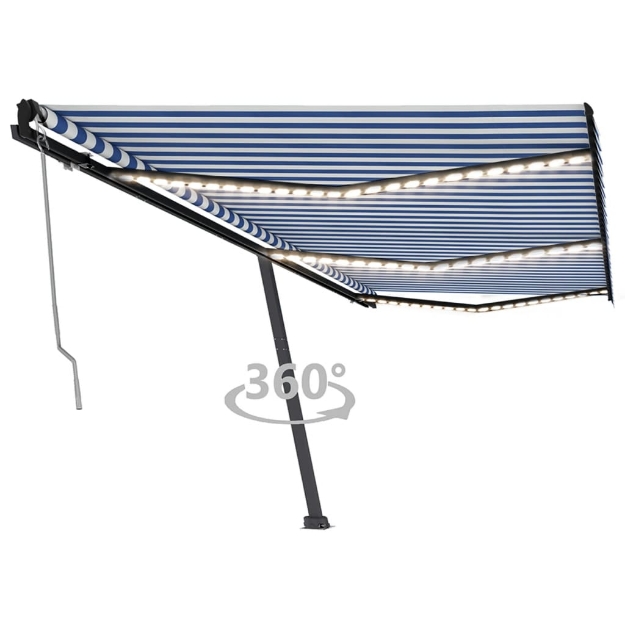 Tenda Automatica con Sensore Vento e LED 600x350 cm Blu Bianca