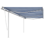 Tenda da Sole Retrattile Manuale con Pali 6x3m Blu e Bianca