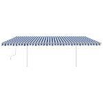 Tenda da Sole Retrattile Manuale con Pali 6x3m Blu e Bianca