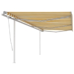 Tenda da Sole Retrattile Manuale con Pali 6x3,5 m Gialla Bianca