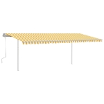 Tenda da Sole Retrattile Manuale con Pali 6x3,5 m Gialla Bianca