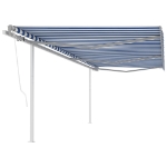 Tenda da Sole Retrattile Automatica con Pali 6x3,5 m Blu Bianca