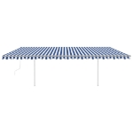 Tenda da Sole Retrattile Automatica con Pali 6x3,5 m Blu Bianca