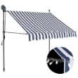 Tenda da Sole Retrattile Manuale con LED 150 cm Blu e Bianca