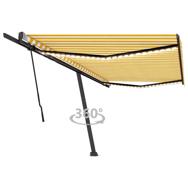 Tenda da Sole Retrattile Manuale LED 500x300 cm Gialla Bianca