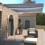 Tenda da Sole Retrattile Manuale con LED 350x250cm Blu e Bianco