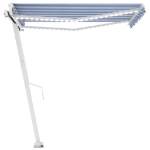 Tenda da Sole Retrattile Manuale con LED 350x250cm Blu e Bianco
