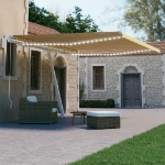 Tenda da Sole Retrattile Manuale LED 450x300 cm Gialla Bianca