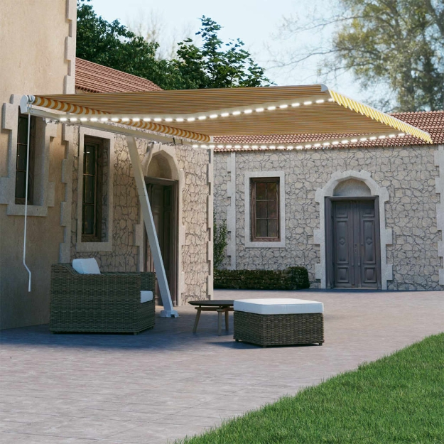 Tenda da Sole Retrattile Manuale LED 450x300 cm Gialla Bianca