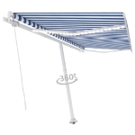 Tenda da Sole Retrattile Manuale con LED 450x300cm Blu e Bianca