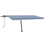 Tenda da Sole Retrattile Manuale con LED 500x300cm Blu e Bianca