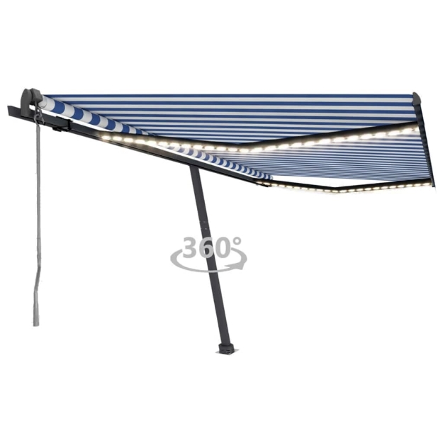 Tenda Automatica con Sensore Vento e LED 450x350 cm Blu Bianca