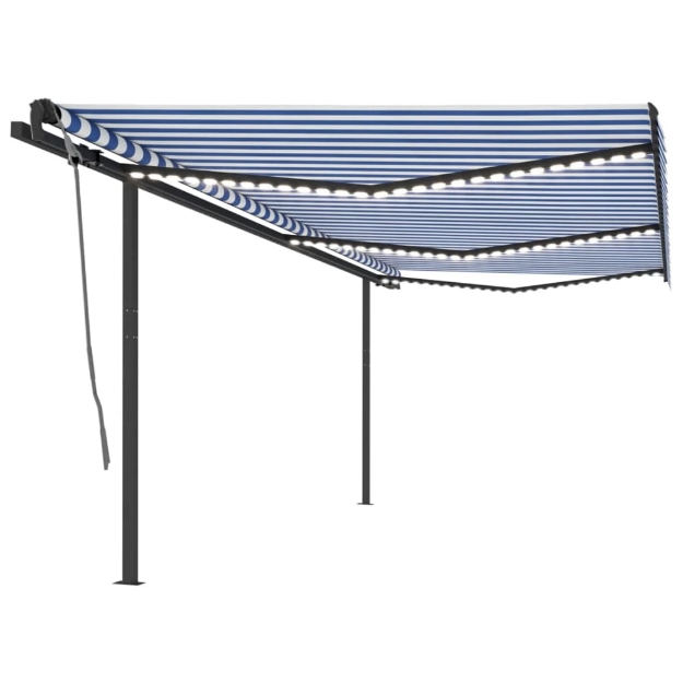 Tenda Automatica con Sensore Vento e LED 6x3,5 m Blu Bianca