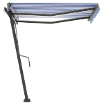 Tenda da Sole Retrattile Manuale con LED 300x250cm Blu e Bianco