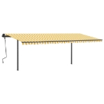 Tenda Retrattile Automatica con Pali 6x3,5 m Gialla e Bianca