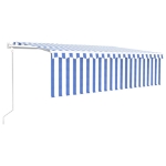 Tenda Automatica Parasole LED Sensore Vento 5x3 m Blu Bianco