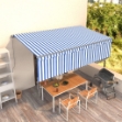 Tenda Sole Retrattile Manuale con Parasole 5x3m Blu e Bianco