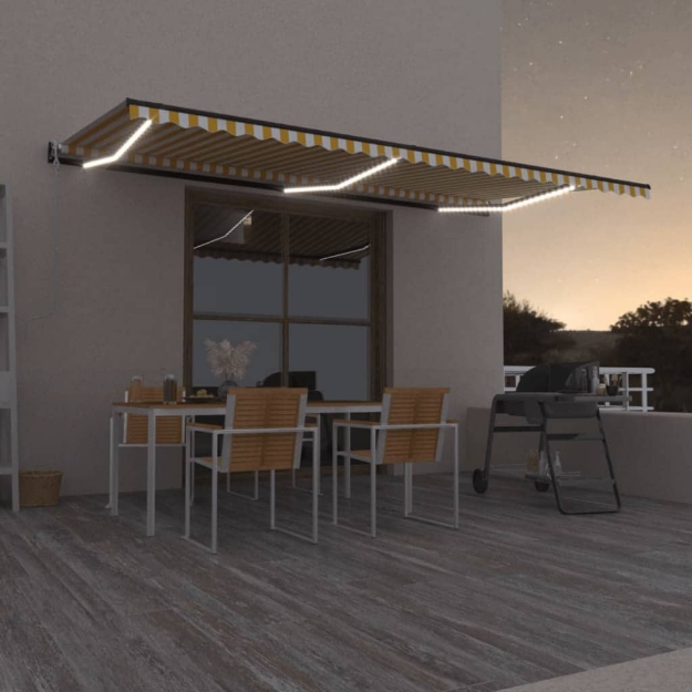 Tenda Automatica Sensore Vento e LED 600x350 cm Gialla Bianca