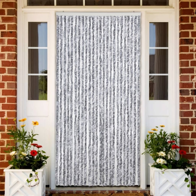 Zanzariera Bianco e Grigio 100x220 cm Ciniglia