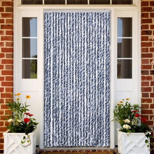 Zanzariera Blu Bianco e Argento 100x220 cm Ciniglia