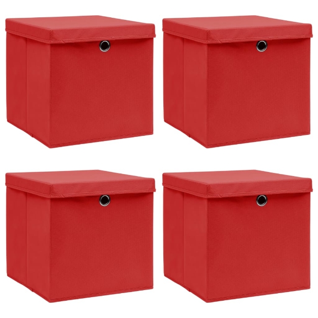 Scatole Portaoggetti con Coperchi 4pz Rosse 32x32x32 cm Tessuto