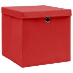 Scatole Portaoggetti con Coperchi 4pz Rosse 32x32x32 cm Tessuto