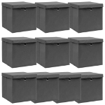 Scatole Portaoggetti con Coperchi 10pz Grigi 32x32x32cm Tessuto