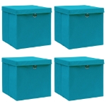 Scatole con Coperchi 4pz Azzurre 32x32x32 cm Tessuto