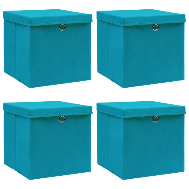 Scatole con Coperchi 4pz Azzurre 32x32x32 cm Tessuto
