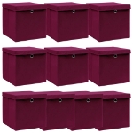 Scatole con Coperchi 10 pz Rosso Scuro 32x32x32 cm Tessuto