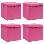 Scatole Portaoggetti con Coperchi 4pz Rosa 32x32x32 cm Tessuto