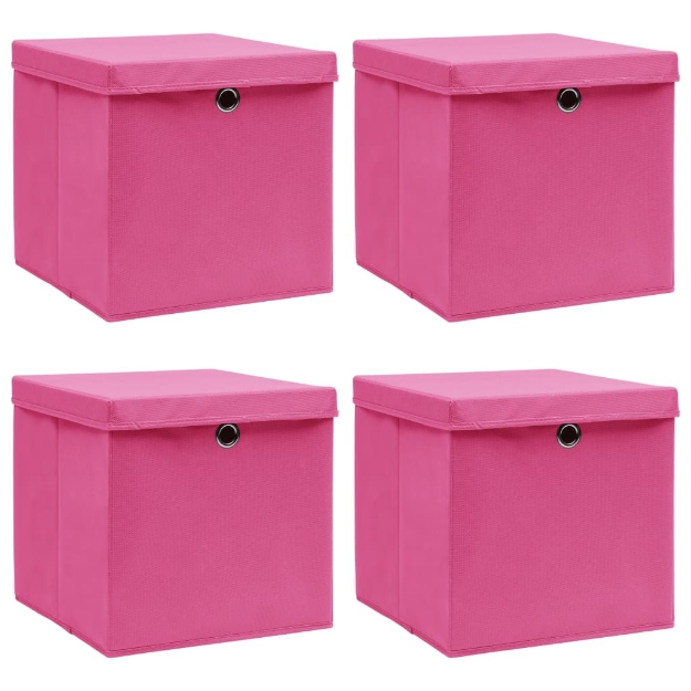 Scatole Portaoggetti con Coperchi 4pz Rosa 32x32x32 cm Tessuto