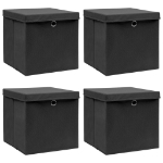 Scatole Portaoggetti con Coperchi 4pz Neri 32x32x32 cm Tessuto