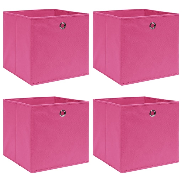 Scatole Portaoggetti con Coperchi 4pz Rosa 32x32x32 cm Tessuto