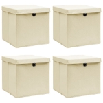 Scatole Portaoggetti con Coperchi 4pz Crema 32x32x32 cm Tessuto
