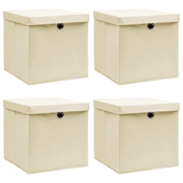 Scatole Portaoggetti con Coperchi 4pz Crema 32x32x32 cm Tessuto