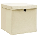 Scatole Portaoggetti con Coperchi 4pz Crema 32x32x32 cm Tessuto