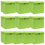 Scatole Portaoggetti con Coperchi 10pz Verdi 32x32x32cm Tessuto