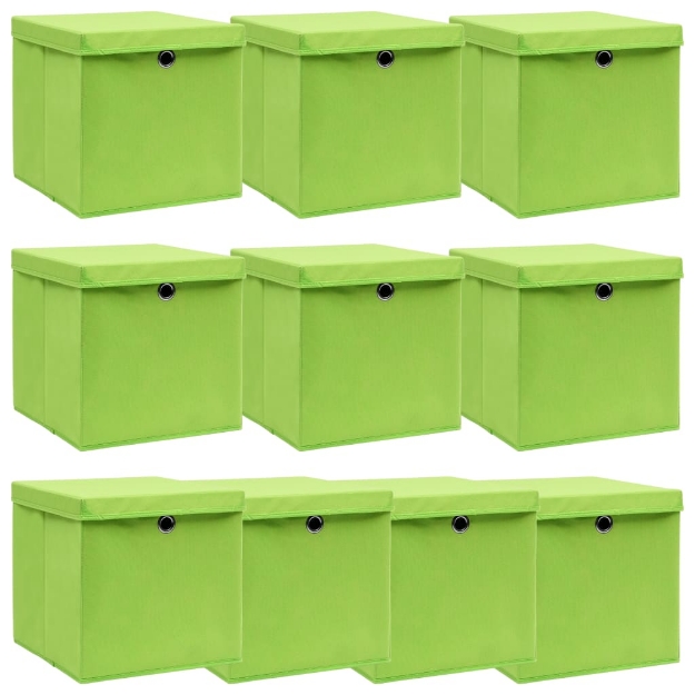 Scatole Portaoggetti con Coperchi 10pz Verdi 32x32x32cm Tessuto