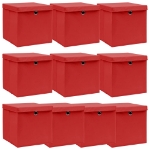 Scatole Portaoggetti con Coperchi 10pz Rosse 32x32x32cm Tessuto