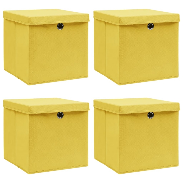 Scatole Portaoggetti con Coperchi 4pz Gialle 32x32x32cm Tessuto