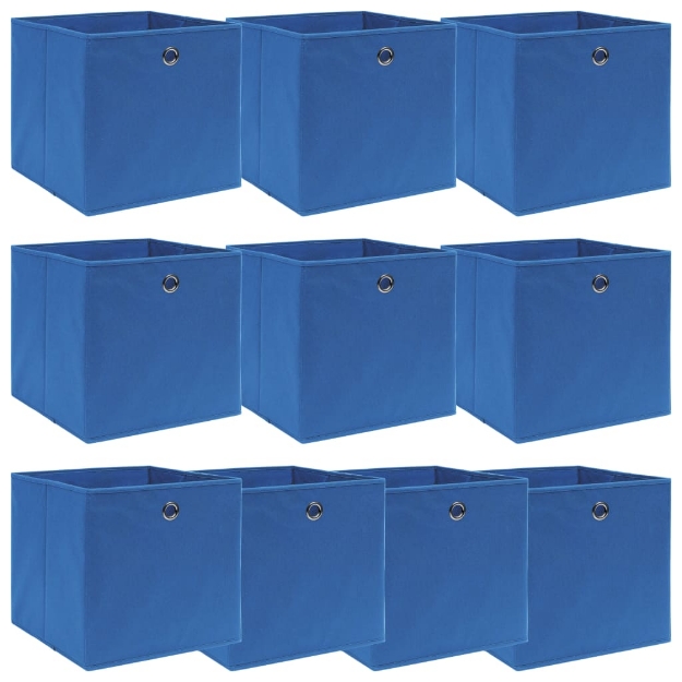 Scatole Portaoggetti con Coperchi 10pz Blu 32x32x32 cm Tessuto