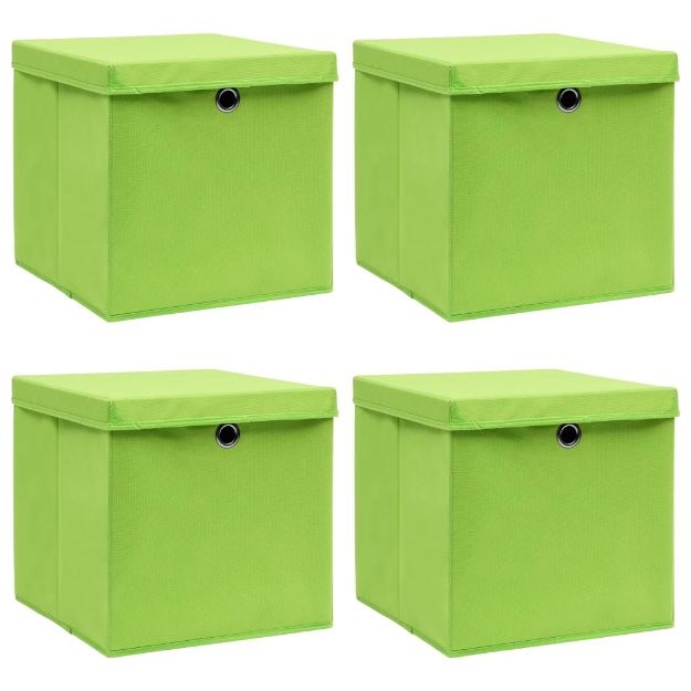 Scatole Portaoggetti con Coperchi 4pz Verdi 32x32x32 cm Tessuto