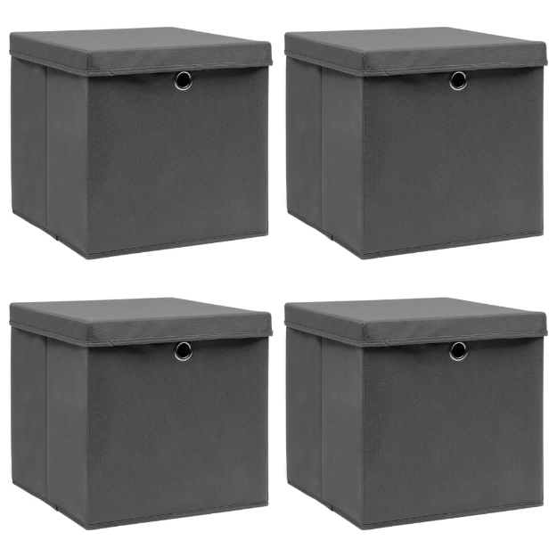 Scatole Portaoggetti con Coperchi 4pz Grigi 32x32x32 cm Tessuto
