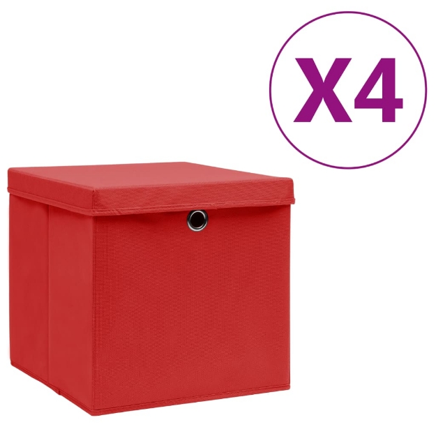 Contenitori con Coperchi 4 pz 28x28x28 cm Rosso