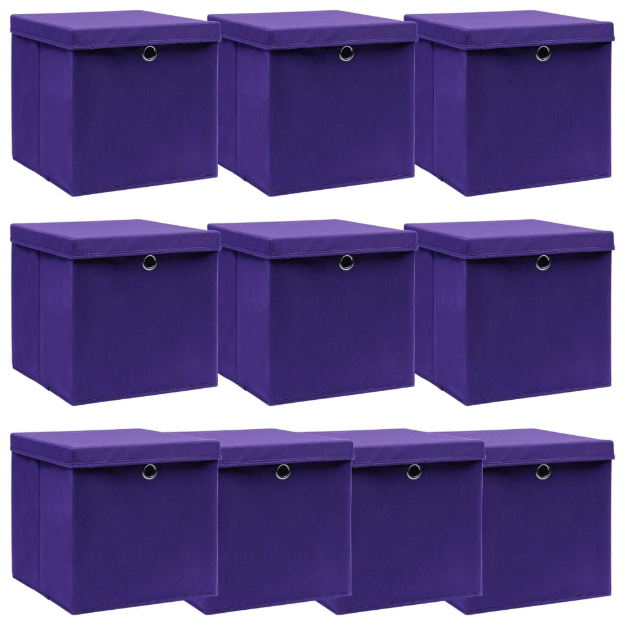 Scatole Portaoggetti con Coperchi 10pz Viola 32x32x32cm Tessuto