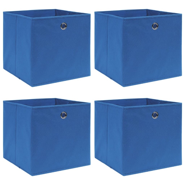 Scatole Portaoggetti con Coperchi 4 pz Blu 32x32x32 cm Tessuto