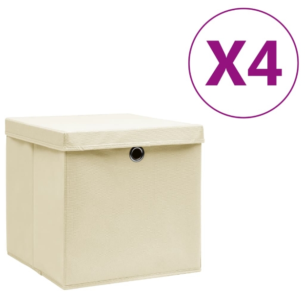 Contenitori con Coperchi 4 pz 28x28x28 cm Crema