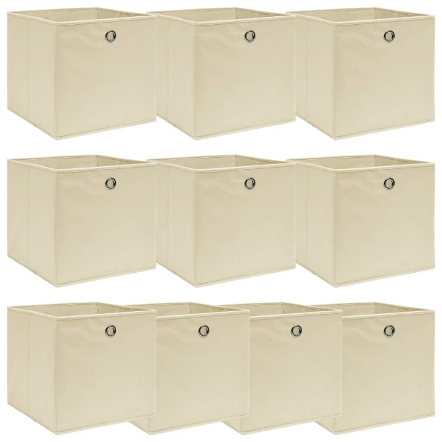 Scatole Portaoggetti con Coperchi 10pz Crema 32x32x32cm Tessuto